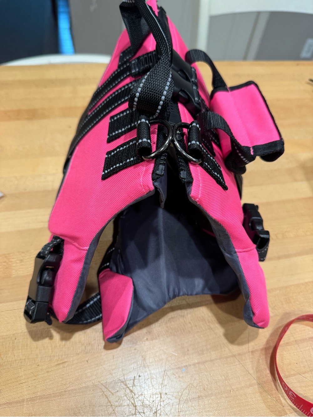 Hot Pink Dog Life Jacket Harness with Black Trim